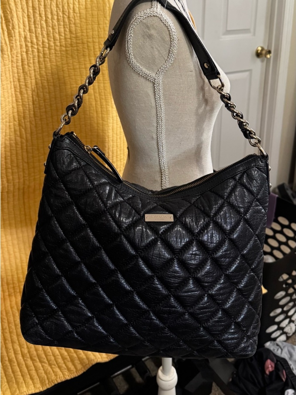 Kate Spade Maryanne Quilted Bag - Black Leather with Chain Details